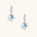 White gold plated drop earrings with crystal chain and blue checkered teddy bear charm holding star