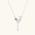 Sterling silver butterfly pendant with textured wing detail on adjustable Y-chain with ball drop ends