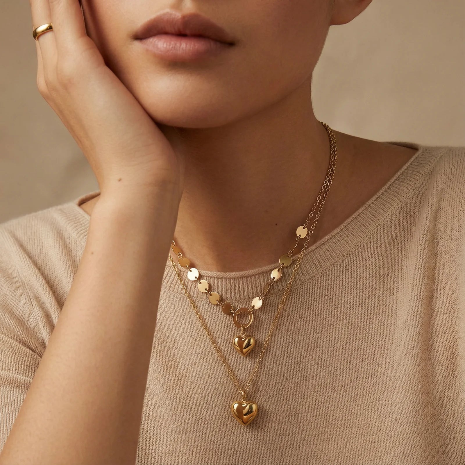 Golden Hearts Layered Necklace Set