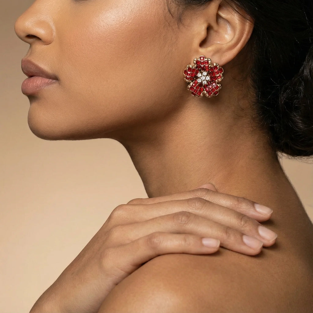 Ruby Bloom Stud Earrings