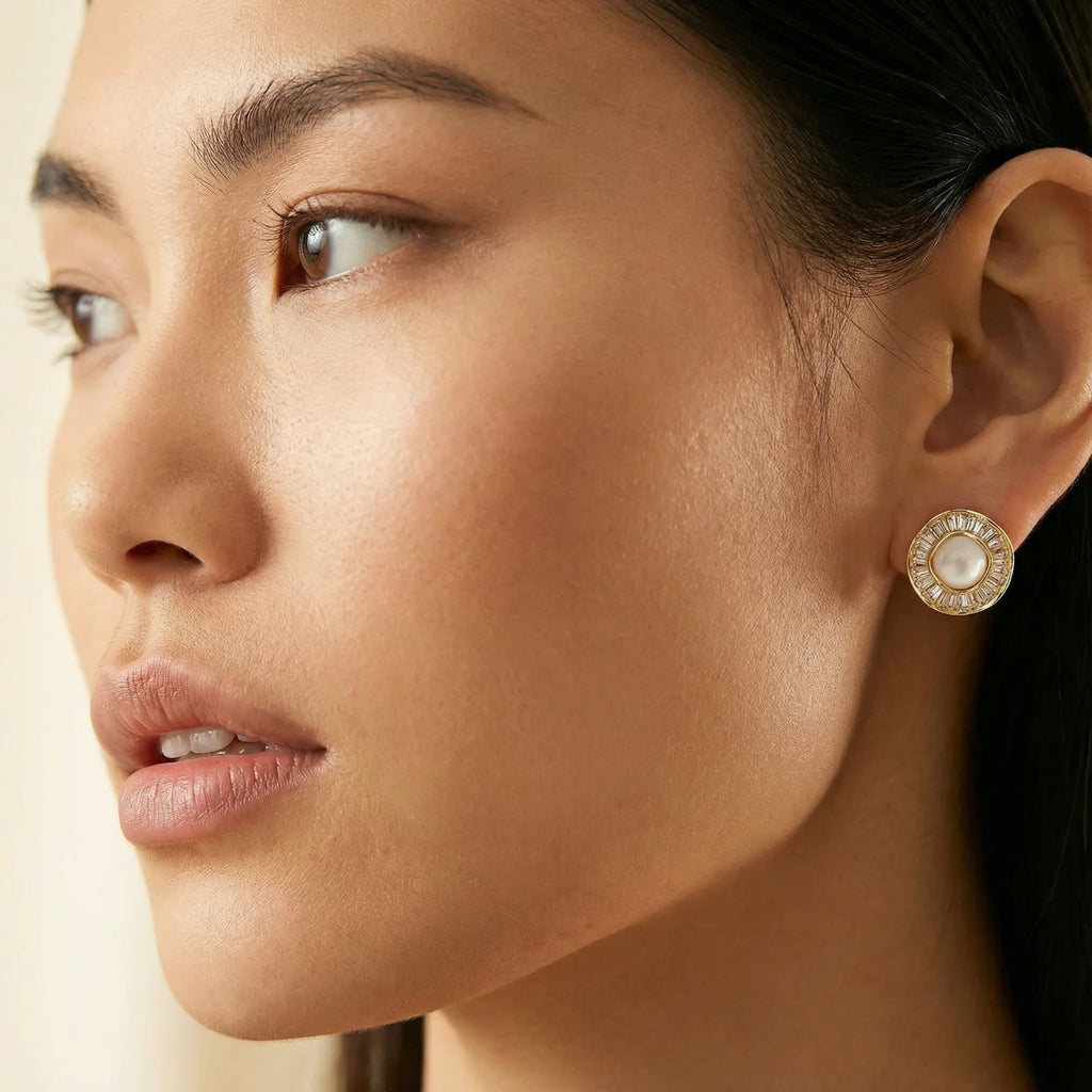 Sunburst Pearl Stud Earrings