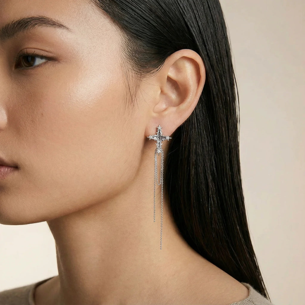 Celestial Cross Tassel Earrings